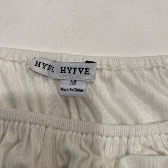 HYFVE Off Shoulder Smocked Ruffle Crop Top White Women’s Size Medium - Picture 3 of 4